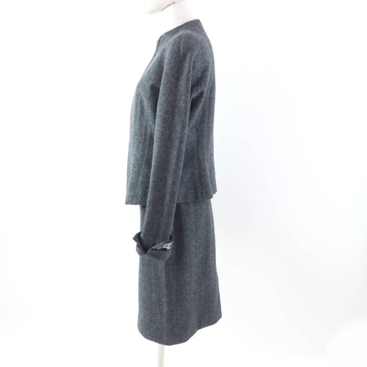 極美品★LEONARD FASHION レオナール ファッション ウール アンゴラ混 ノーカラージャケット＋スカート 2点set セットアップ 11/64-91