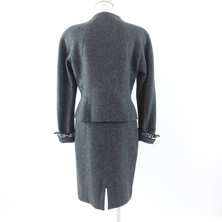 極美品★LEONARD FASHION レオナール ファッション ウール アンゴラ混 ノーカラージャケット＋スカート 2点set セットアップ 11/64-91
