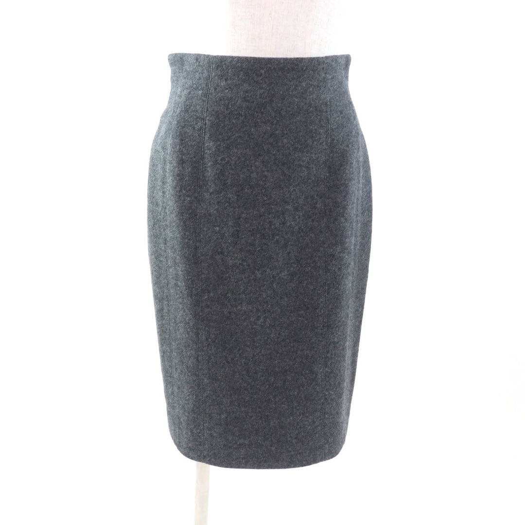 極美品★LEONARD FASHION レオナール ファッション ウール アンゴラ混 ノーカラージャケット＋スカート 2点set セットアップ 11/64-91
