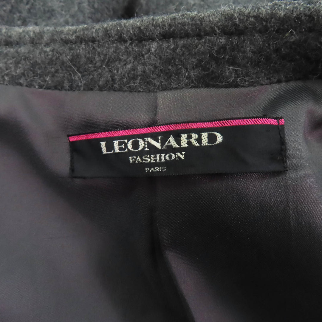 極美品★LEONARD FASHION レオナール ファッション ウール アンゴラ混 ノーカラージャケット＋スカート 2点set セットアップ 11/64-91