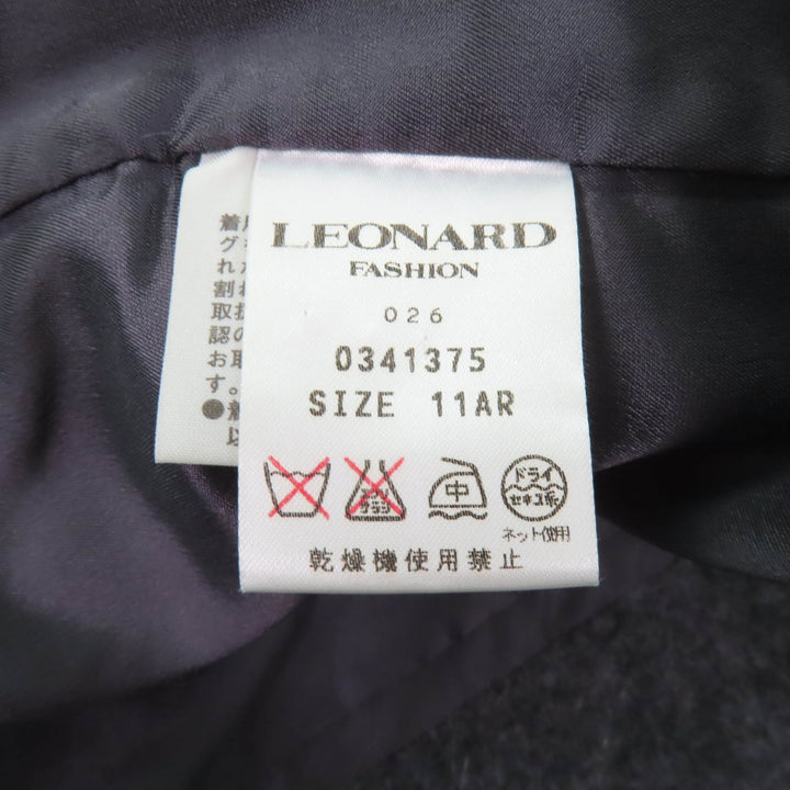 極美品★LEONARD FASHION レオナール ファッション ウール アンゴラ混 ノーカラージャケット＋スカート 2点set セットアップ 11/64-91