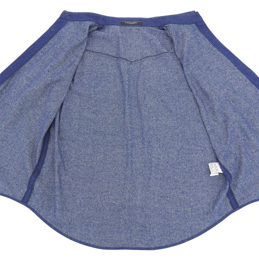 美品▲LEONARD FASHION レオナール ファッション 0265950 シルク100％ 花柄使い 長袖シャツ ブラウス ネイビー 44 日本製 レディース