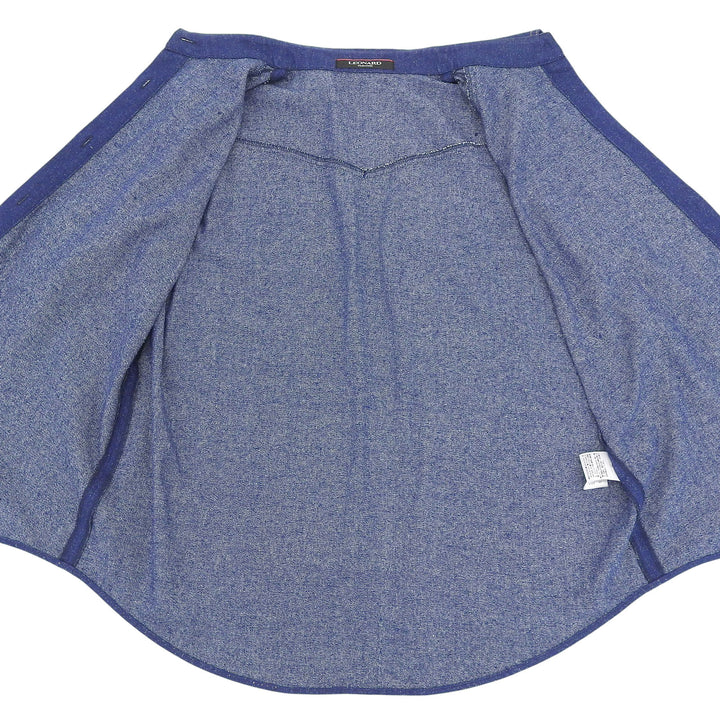 美品▲LEONARD FASHION レオナール ファッション 0265950 シルク100％ 花柄使い 長袖シャツ ブラウス ネイビー 44 日本製 レディース