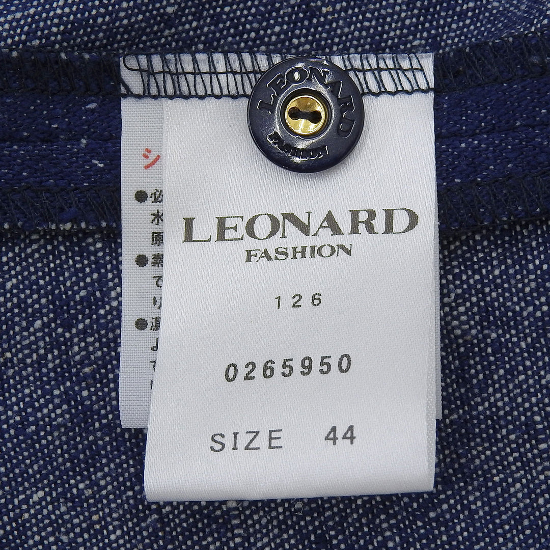 美品▲LEONARD FASHION レオナール ファッション 0265950 シルク100％ 花柄使い 長袖シャツ ブラウス ネイビー 44 日本製 レディース