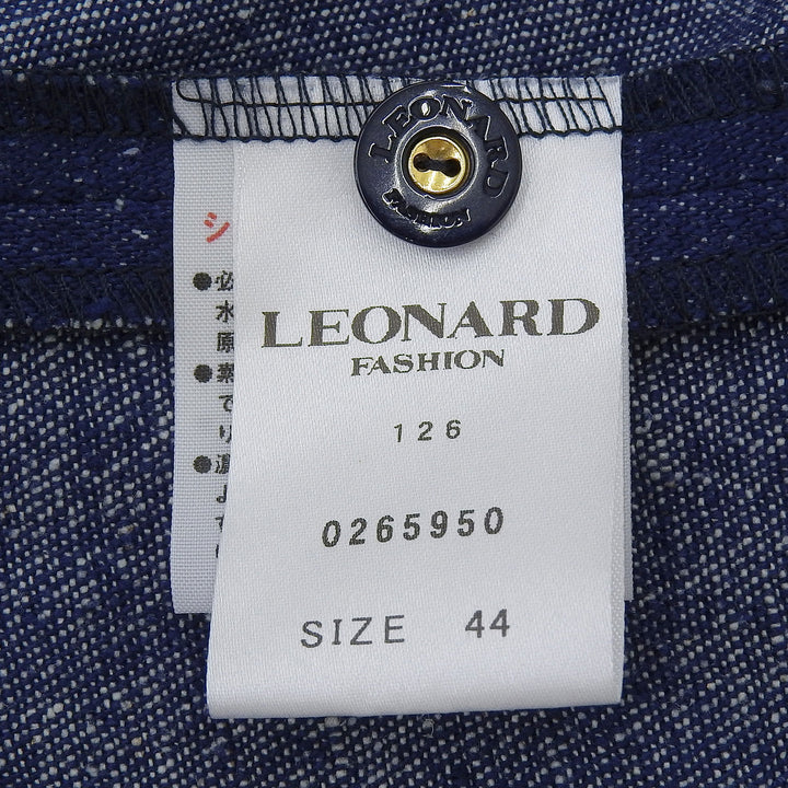 美品▲LEONARD FASHION レオナール ファッション 0265950 シルク100％ 花柄使い 長袖シャツ ブラウス ネイビー 44 日本製 レディース