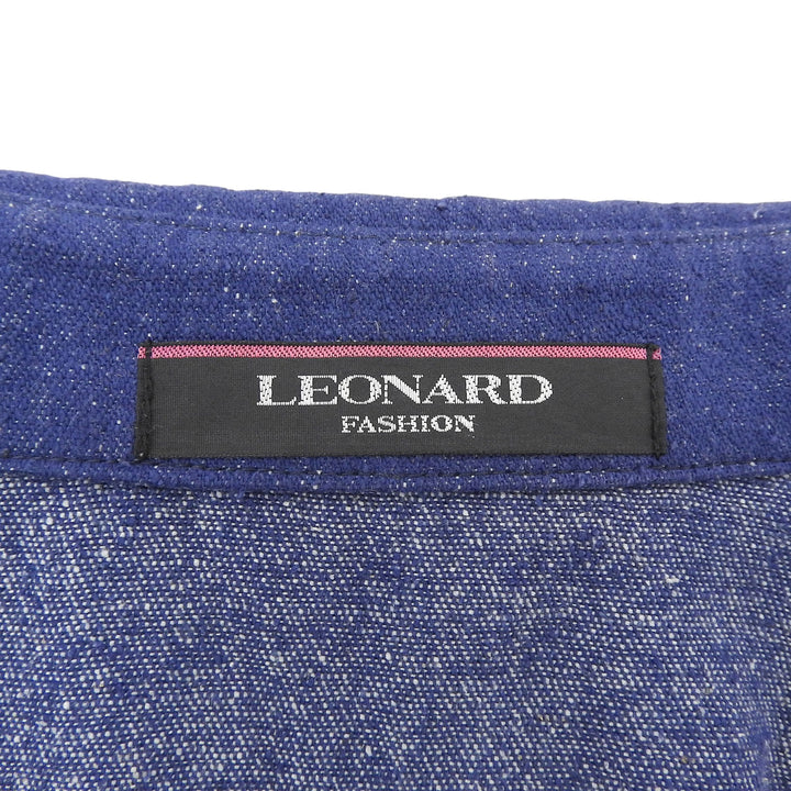 美品▲LEONARD FASHION レオナール ファッション 0265950 シルク100％ 花柄使い 長袖シャツ ブラウス ネイビー 44 日本製 レディース