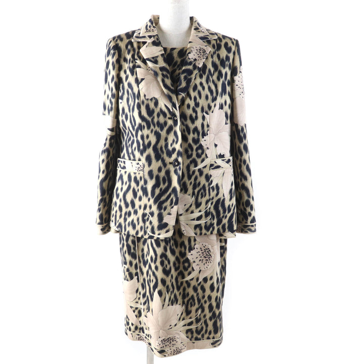 未使用品★LEONARD FASHION レオナール ファッション 0341900 レオパード 花柄 ウールジャケット ワンピース 2点set セットアップ 42