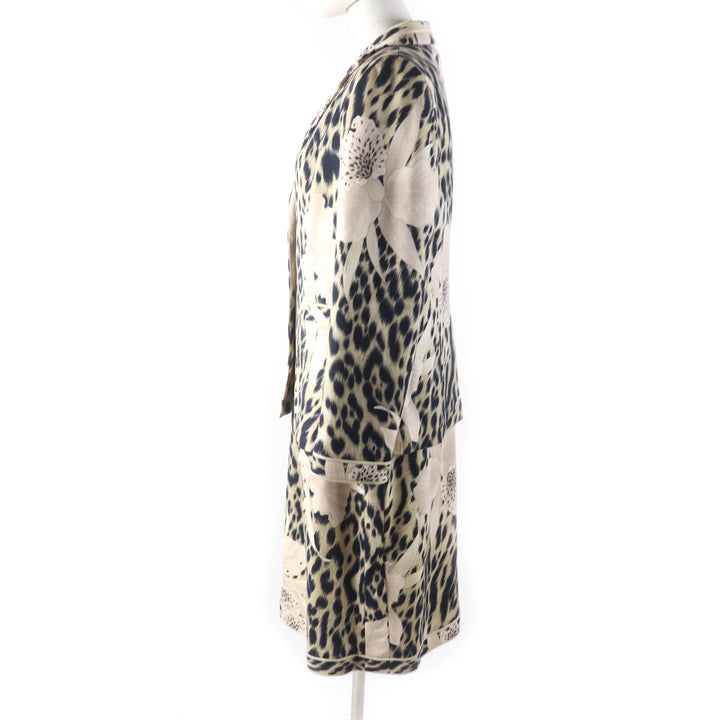 未使用品★LEONARD FASHION レオナール ファッション 0341900 レオパード 花柄 ウールジャケット ワンピース 2点set セットアップ 42