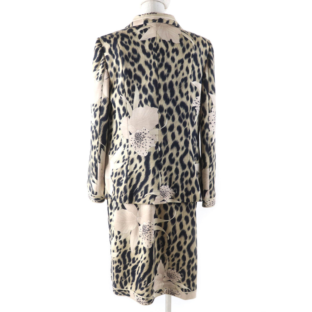 未使用品★LEONARD FASHION レオナール ファッション 0341900 レオパード 花柄 ウールジャケット ワンピース 2点set セットアップ 42