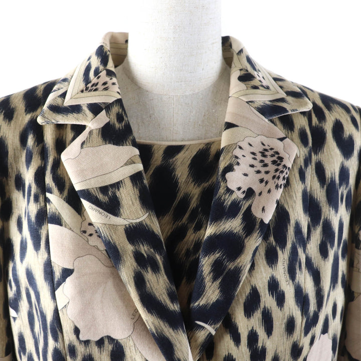 未使用品★LEONARD FASHION レオナール ファッション 0341900 レオパード 花柄 ウールジャケット ワンピース 2点set セットアップ 42