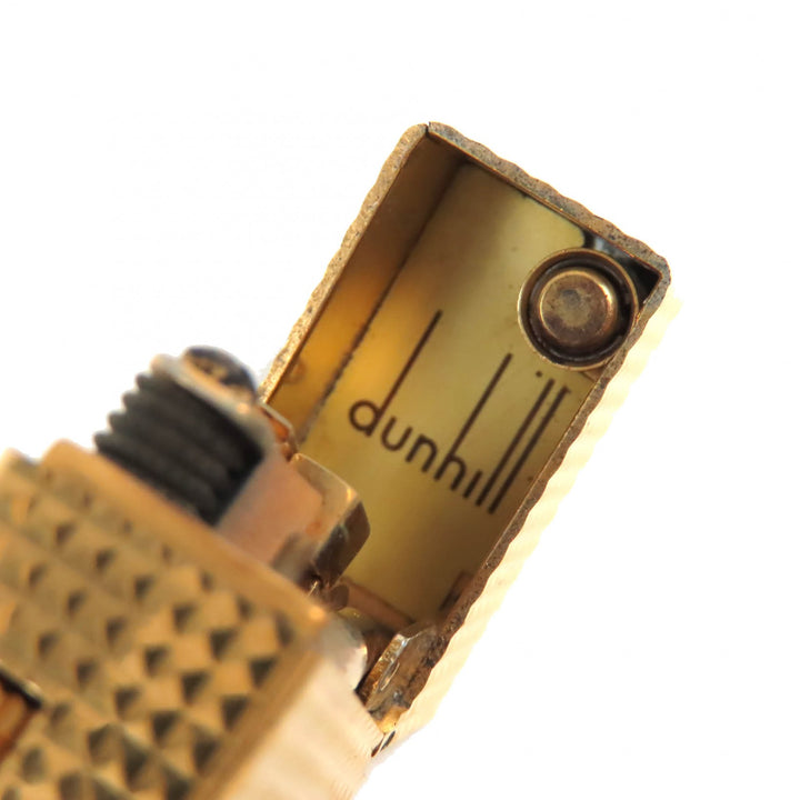 良品△Dunhill ダンヒル 総柄 ロゴ刻印 スクエア ローラー式 ガスライター 喫煙グッズ ゴールド メンズ 着火確認済み