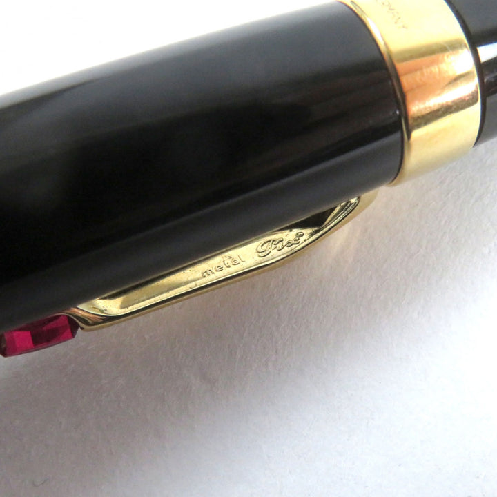 人気○MONTBLANC モンブラン ボエムルージュ ロゴ刻印 ストーン付 ホワイトスター ツイスト式 ボールペン ブラック ゴールド 筆記確認済