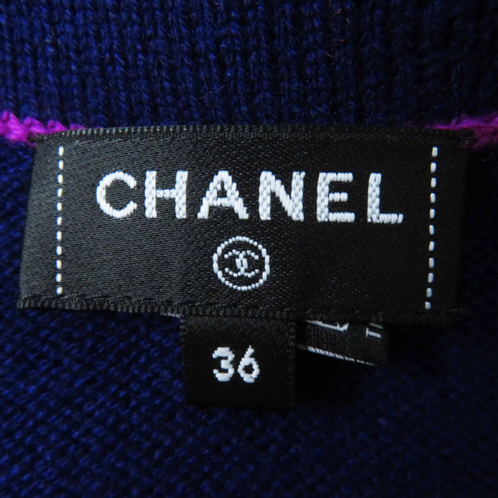極美品◎CHANEL シャネル 23AW P75656 カシミヤ100％ ラインストーン ココマークボタン ロングニット カーディガン ネイビー パープル 36