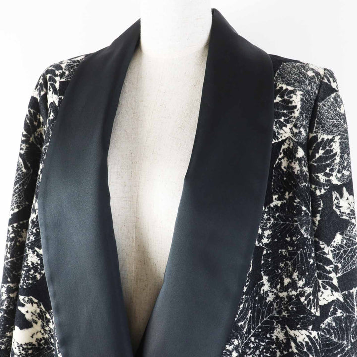 極美品◎CHANEL シャネル P60011 一部・裏地シルク100％ ココボタン 総柄 ショールカラーコート ブラック ライトベージュ 36 仏製 正規品