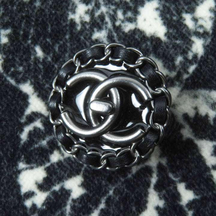 極美品◎CHANEL シャネル P60011 一部・裏地シルク100％ ココボタン 総柄 ショールカラーコート ブラック ライトベージュ 36 仏製 正規品