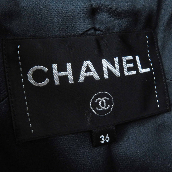 極美品◎CHANEL シャネル P60011 一部・裏地シルク100％ ココボタン 総柄 ショールカラーコート ブラック ライトベージュ 36 仏製 正規品
