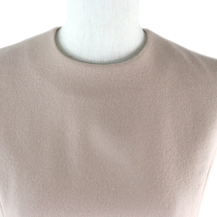 美品★YOKO CHAN ヨーコチャン YCD-520-542 ウール100％ Fパール装飾 フレンチスリーブ バルーンワンピース ピンクベージュ 38 正規品