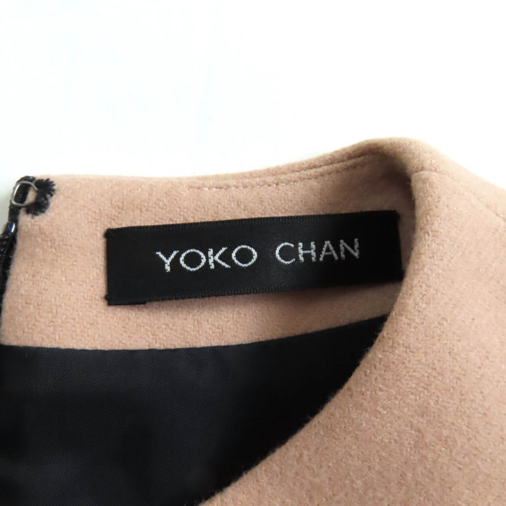 美品★YOKO CHAN ヨーコチャン YCD-520-542 ウール100％ Fパール装飾 フレンチスリーブ バルーンワンピース ピンクベージュ 38 正規品