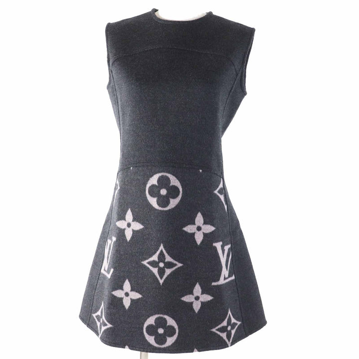 極美品◎LOUIS VUITTON ルイヴィトン 20AW モノグラム スリーブレス Aライン ドレス／ワンピース ダークグレー ライトピンク 36 正規品