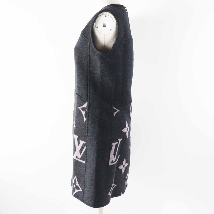極美品◎LOUIS VUITTON ルイヴィトン 20AW モノグラム スリーブレス Aライン ドレス／ワンピース ダークグレー ライトピンク 36 正規品