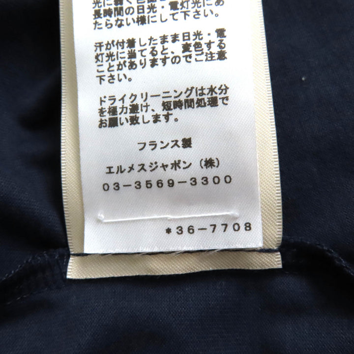 極美品★HERMES エルメス 23SS 3E4509DL コットン100％ Hロゴ刺繍入り ポケット付 クルーネック 半袖 ワンピース ネイビー 36 正規品
