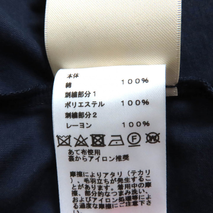 極美品★HERMES エルメス 23SS 3E4509DL コットン100％ Hロゴ刺繍入り ポケット付 クルーネック 半袖 ワンピース ネイビー 36 正規品