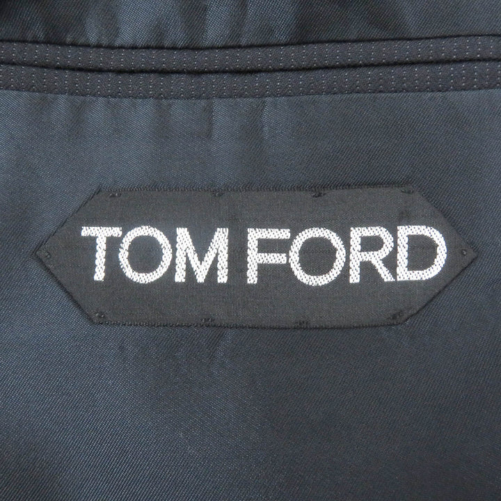 美品□TOM FORD トムフォード ウール 裏地シルク混 ストライプ柄 ピークドラペル シングルスーツ ダークネイビー 56 イタリア製 正規品