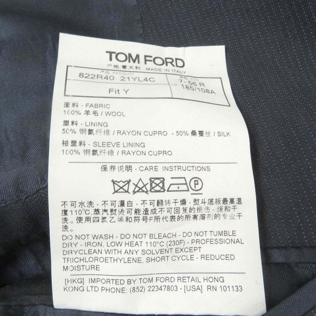 美品□TOM FORD トムフォード ウール 裏地シルク混 ストライプ柄 ピークドラペル シングルスーツ ダークネイビー 56 イタリア製 正規品