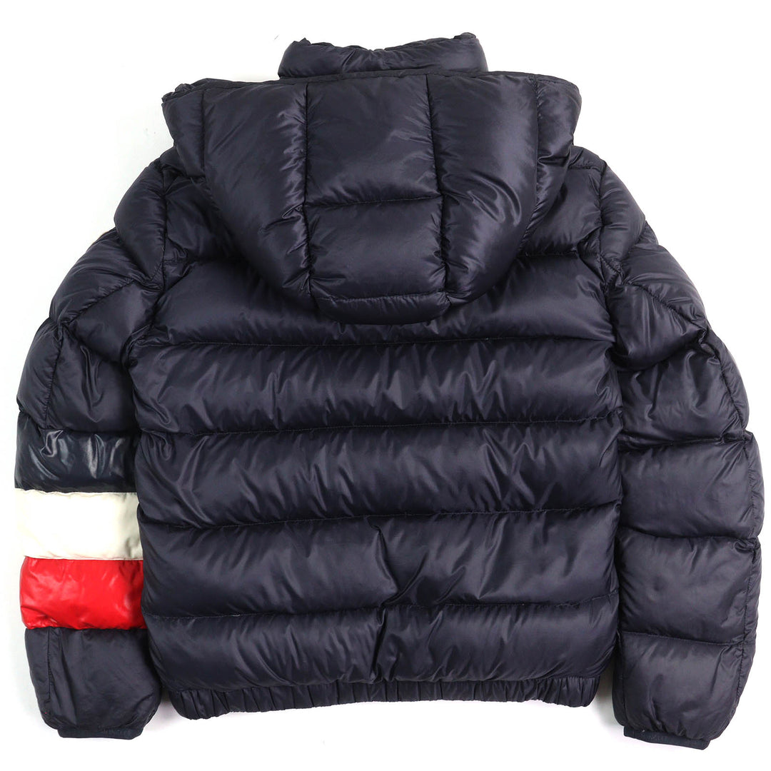 良品△MONCLER モンクレール WILLM ウィルム ロゴワッペン トリコロール フード付き ダブルジップ ダウンジャケット ネイビー 0 正規品