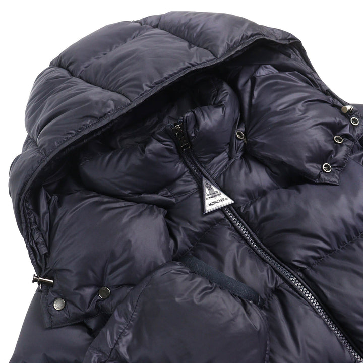 良品△MONCLER モンクレール WILLM ウィルム ロゴワッペン トリコロール フード付き ダブルジップ ダウンジャケット ネイビー 0 正規品