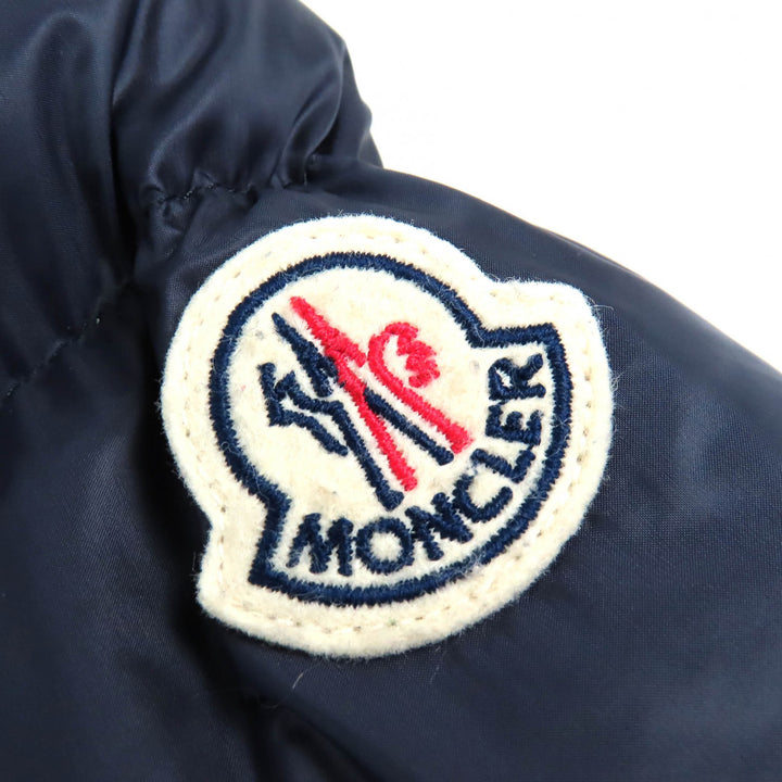 良品△MONCLER モンクレール WILLM ウィルム ロゴワッペン トリコロール フード付き ダブルジップ ダウンジャケット ネイビー 0 正規品
