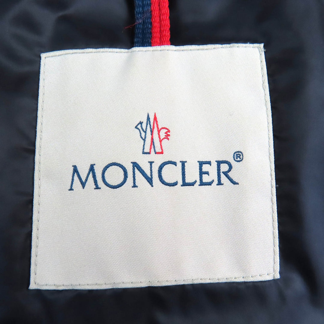 良品△MONCLER モンクレール WILLM ウィルム ロゴワッペン トリコロール フード付き ダブルジップ ダウンジャケット ネイビー 0 正規品