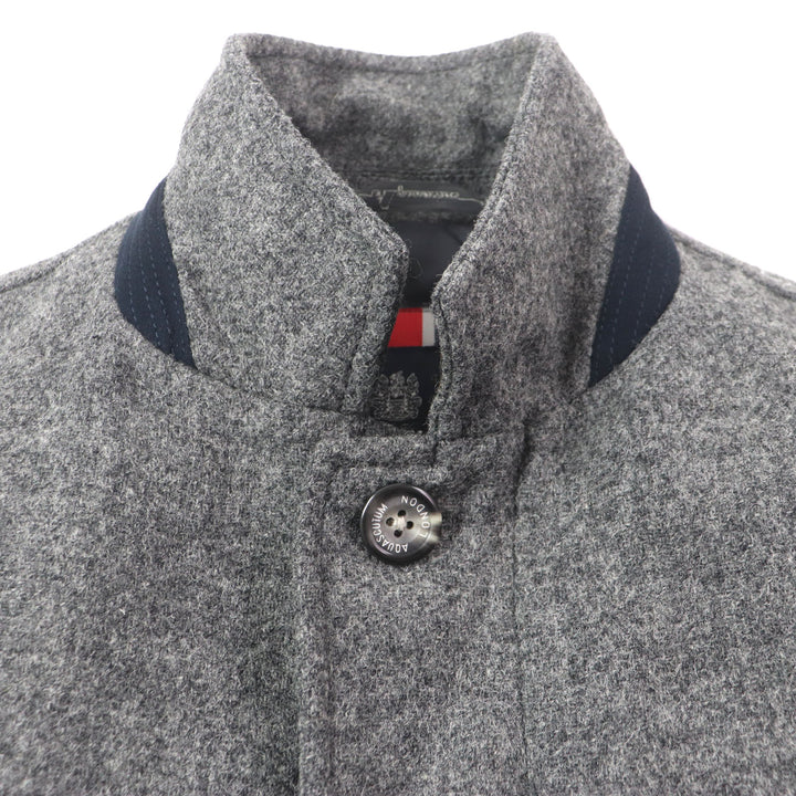 極美品▼Aquascutum アクアスキュータム ツイード ロゴ入りボタン 比翼仕立て ジップアップ ダウンジャケット グレー M 正規品 メンズ