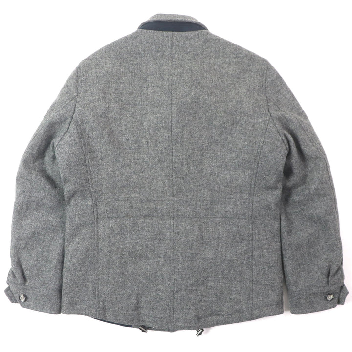 極美品▼Aquascutum アクアスキュータム ツイード ロゴ入りボタン 比翼仕立て ジップアップ ダウンジャケット グレー M 正規品 メンズ