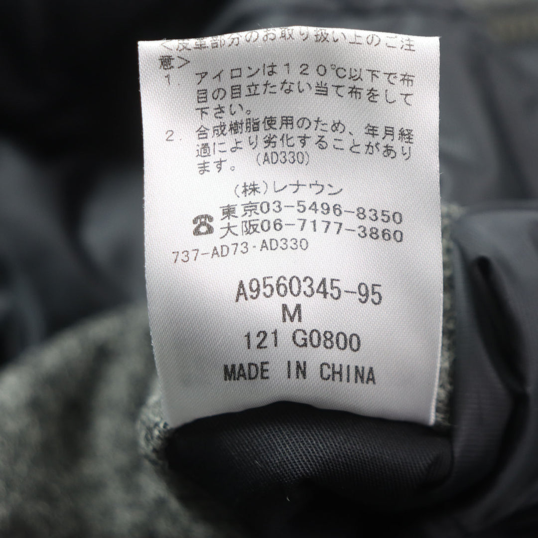 極美品▼Aquascutum アクアスキュータム ツイード ロゴ入りボタン 比翼仕立て ジップアップ ダウンジャケット グレー M 正規品 メンズ