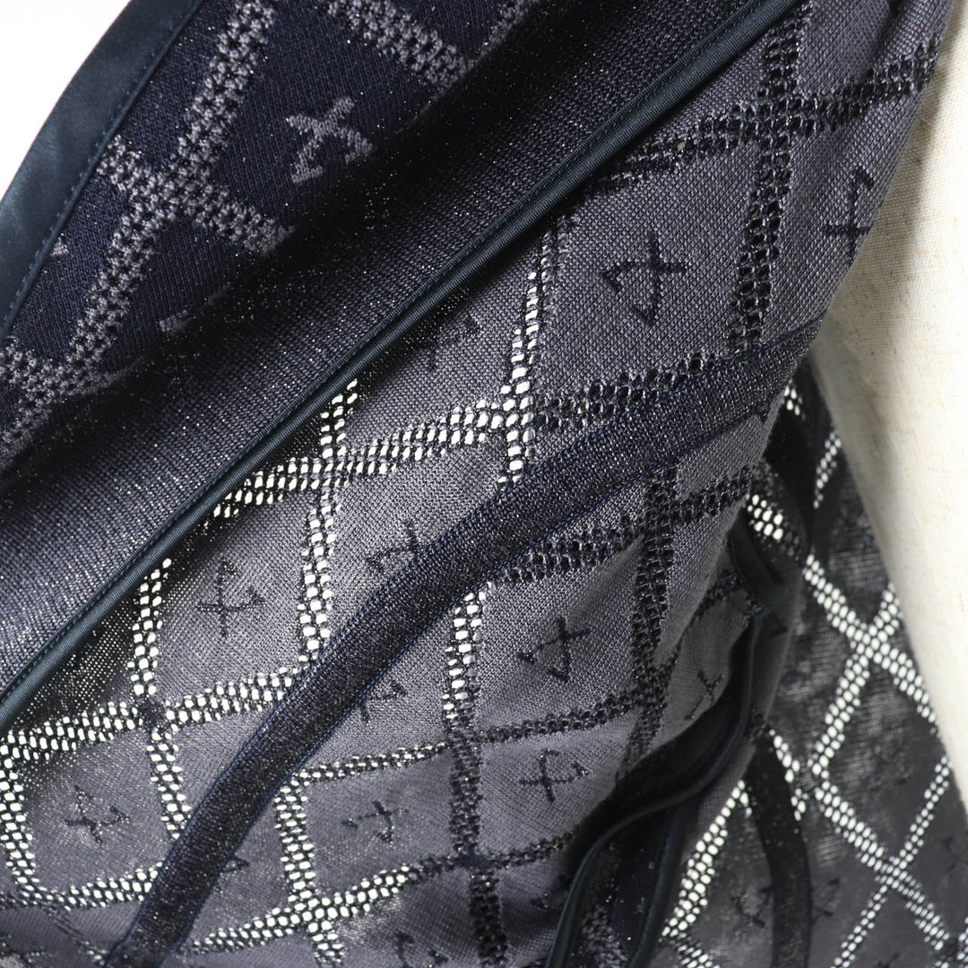 極美品★LEONARD FASHION レオナール ファッション シルク混 ロゴプレート付 総柄 メッシュ ラメ ニットジャケット ネイビー 40 正規品