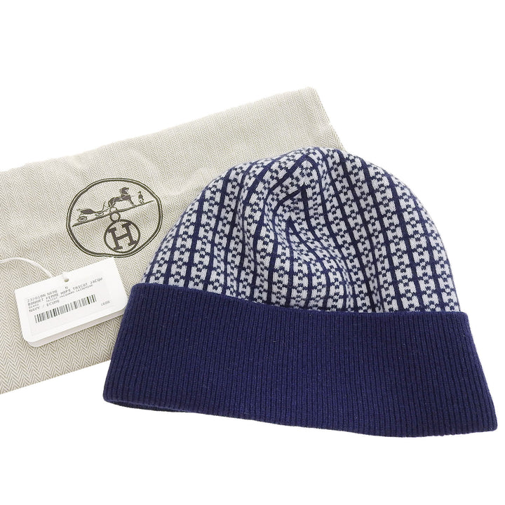 未使用品▲HERMES エルメス 23AW 232019N BONNET FEMME カシミヤ100％ Hロゴ ニットキャップ ネイビー M 保存袋付 イタリア製 レディース