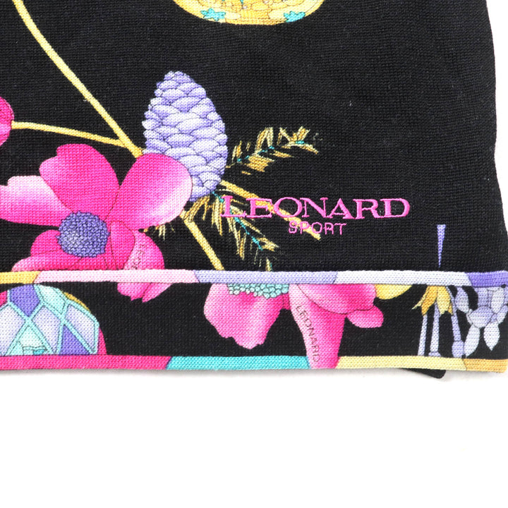 美品★LEONARD SPORT レオナールスポーツ ウール100％ 花柄 ロゴ刺繍入り クルーネック 長袖 ニット マルチ 42 日本製 正規品 レディース