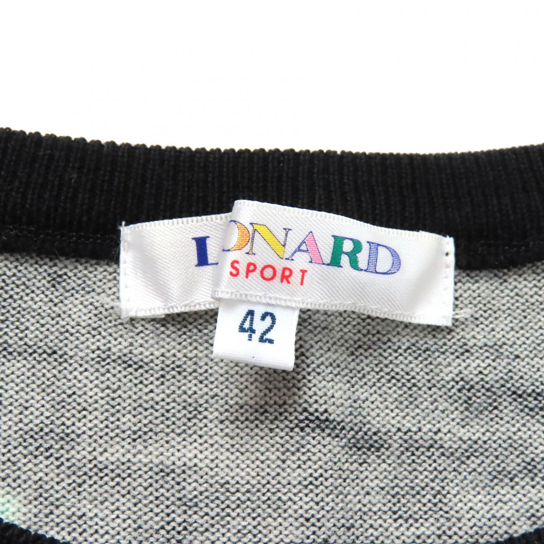 美品★LEONARD SPORT レオナールスポーツ ウール100％ 花柄 ロゴ刺繍入り クルーネック 長袖 ニット マルチ 42 日本製 正規品 レディース
