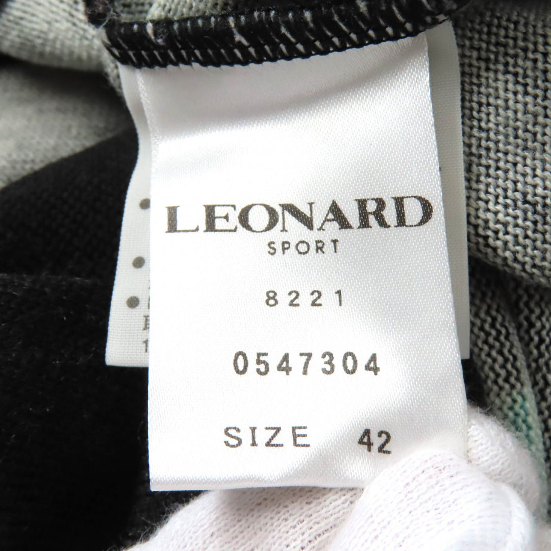 美品★LEONARD SPORT レオナールスポーツ ウール100％ 花柄 ロゴ刺繍入り クルーネック 長袖 ニット マルチ 42 日本製 正規品 レディース