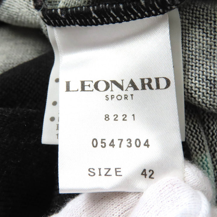 美品★LEONARD SPORT レオナールスポーツ ウール100％ 花柄 ロゴ刺繍入り クルーネック 長袖 ニット マルチ 42 日本製 正規品 レディース