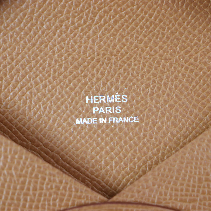 極美品▼HERMES エルメス カルヴィ ゴールド ヴォーエプソン レザー カードケース コインケース B刻印 箱付き フランス製 メンズ
