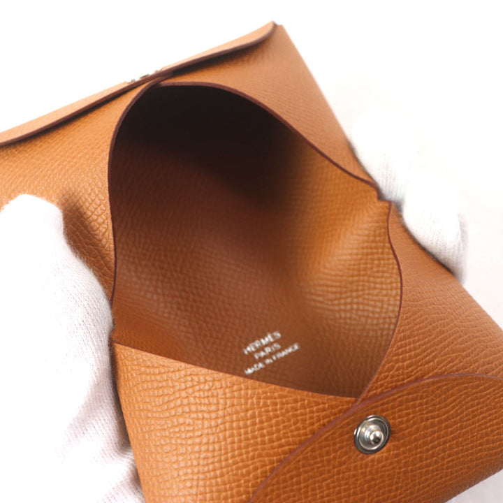 極美品▼HERMES エルメス カルヴィ ゴールド ヴォーエプソン レザー カードケース コインケース B刻印 箱付き フランス製 メンズ