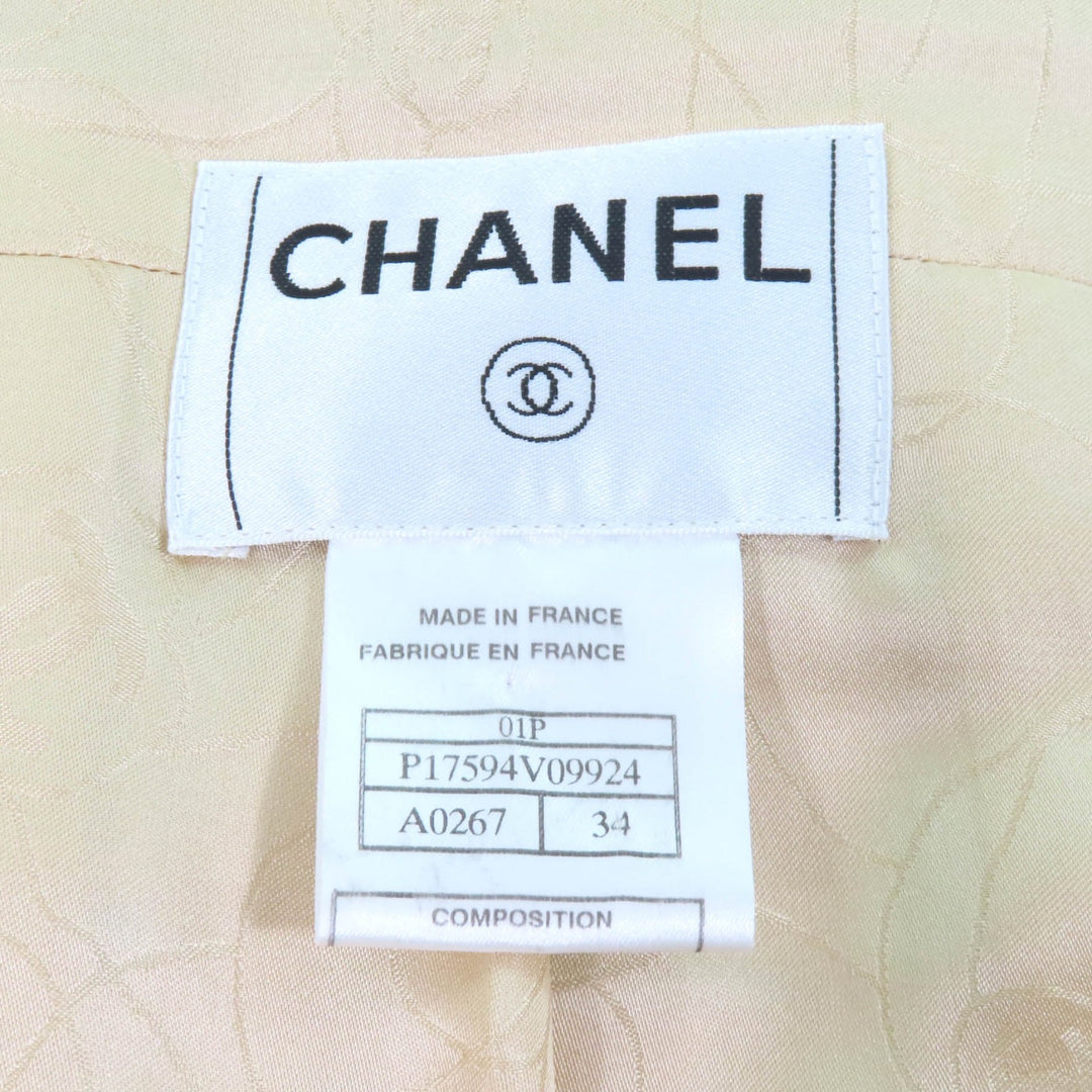 極美品★CHANEL シャネル ヴィンテージ 01P P17594 ココマークボタン付 スタンドカラー ツイードコート ベージュ 34 仏製 レディース