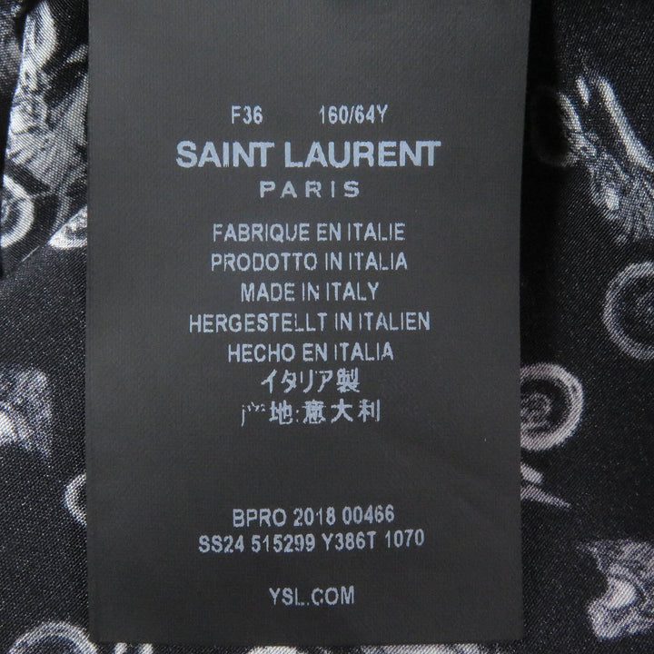 極美品□SAINT LAURENT PARIS サンローランパリ 2019年製 515299 シルク100％ バイク 総柄 長袖シャツ ブラック 36 イタリア製 正規品