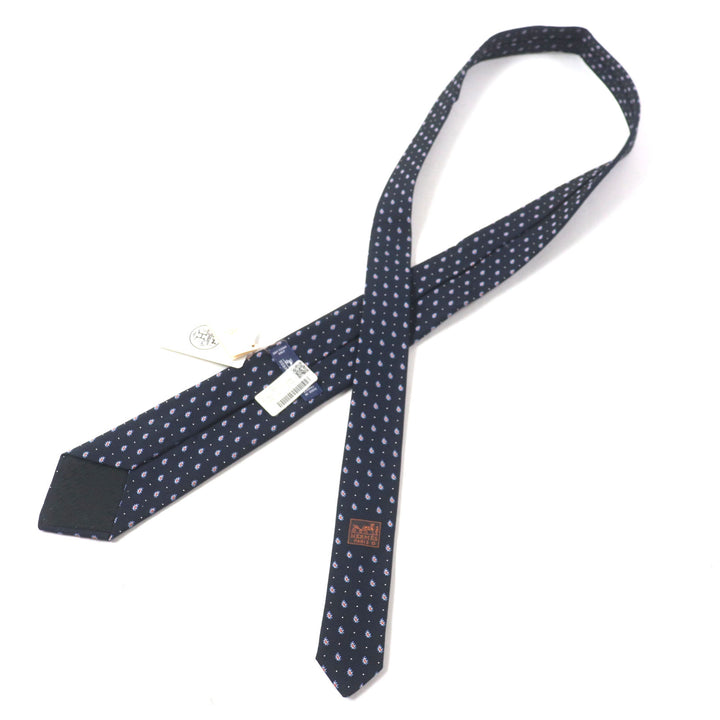 未使用品▼HERMES エルメス 2020年製 349289T シルク63% ANTHRACITE/CIEL/ORANG クラヴァット ペイズリー ドット ネクタイ 7cm 箱付き