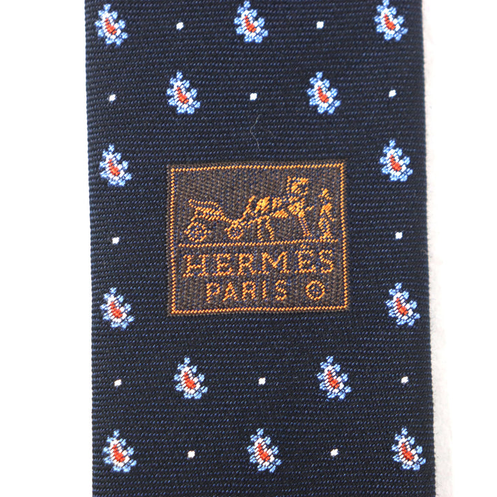 未使用品▼HERMES エルメス 2020年製 349289T シルク63% ANTHRACITE/CIEL/ORANG クラヴァット ペイズリー ドット ネクタイ 7cm 箱付き
