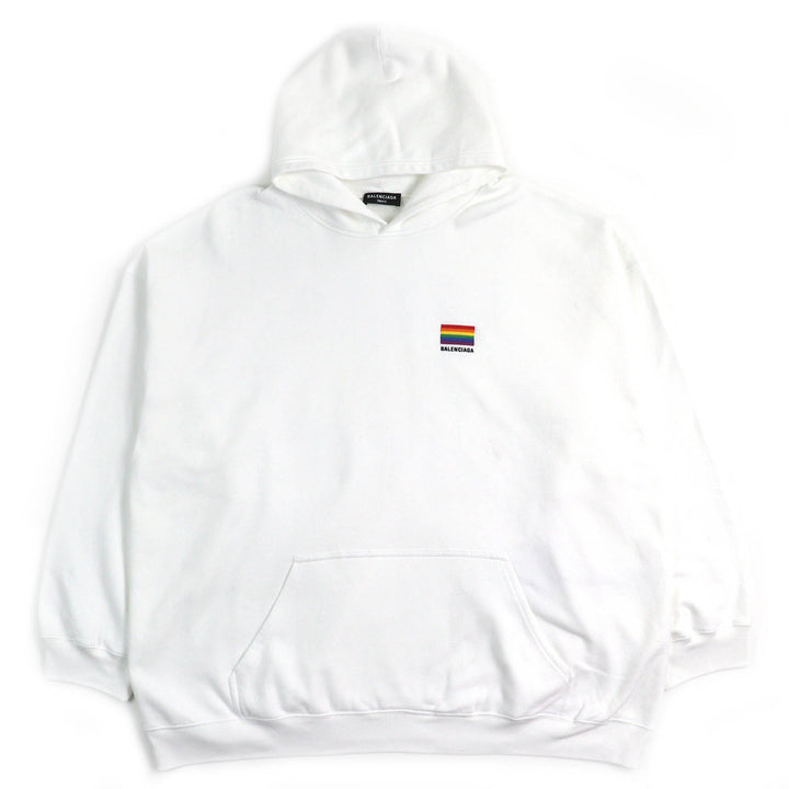 美品△BALENCIAGA バレンシアガ 21AW 651799 コットン100％ LGBTQロゴ レインボー刺繍 オーバーサイズ プルオーバー パーカー L 正規品