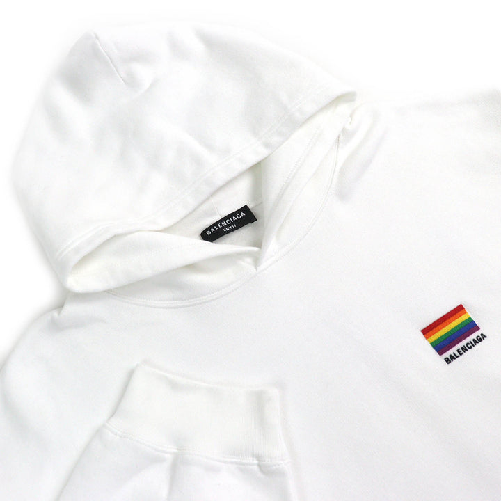 美品△BALENCIAGA バレンシアガ 21AW 651799 コットン100％ LGBTQロゴ レインボー刺繍 オーバーサイズ プルオーバー パーカー L 正規品