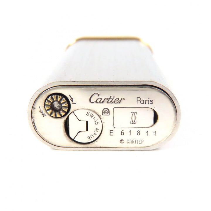 良品△Cartier カルティエ ヘアライン 新型 オーバルショート ロゴ刻印 ローラー ガスライター 喫煙グッズ シルバー ゴールド 着火確認済